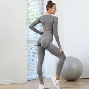 3-Piece Activewear Yoga Leggings Sports Bra Long Sleeve Top Set